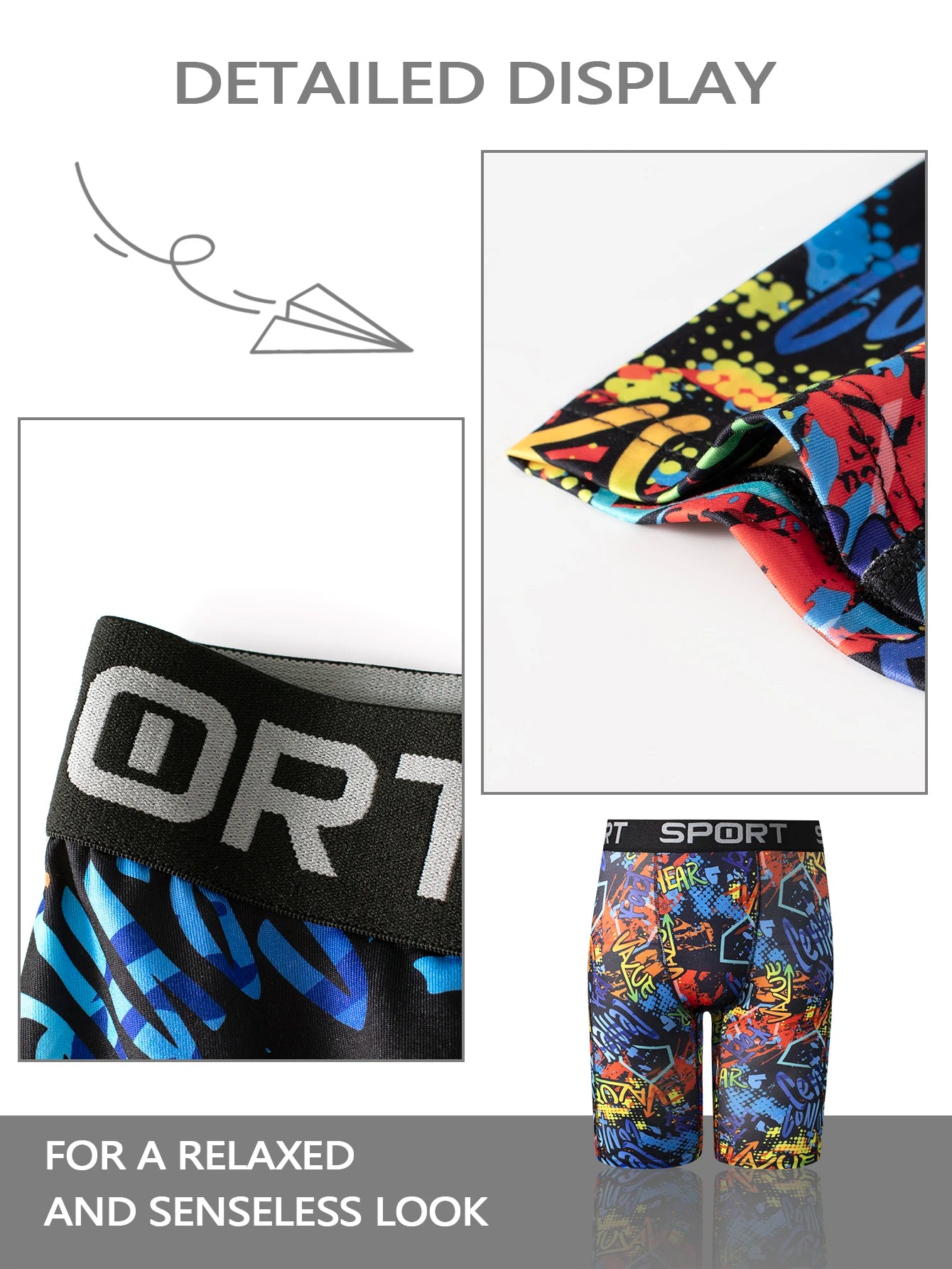 Men's 4-Piece Cartoon Graffiti Elastic Boxer Shorts Set