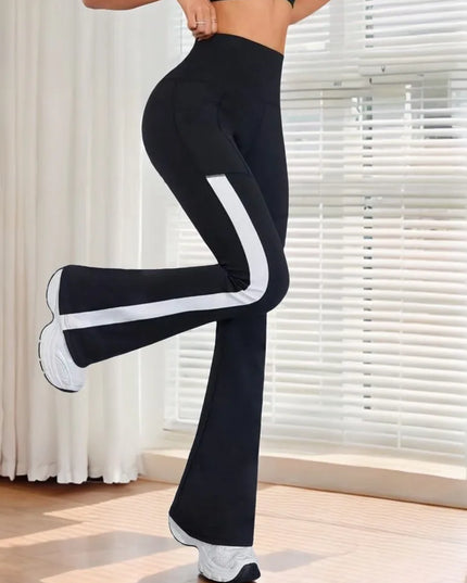 Slim-Fit Women's Flared Leggings, High-Waisted and Hip-Lifting with Pockets and Side Stripe