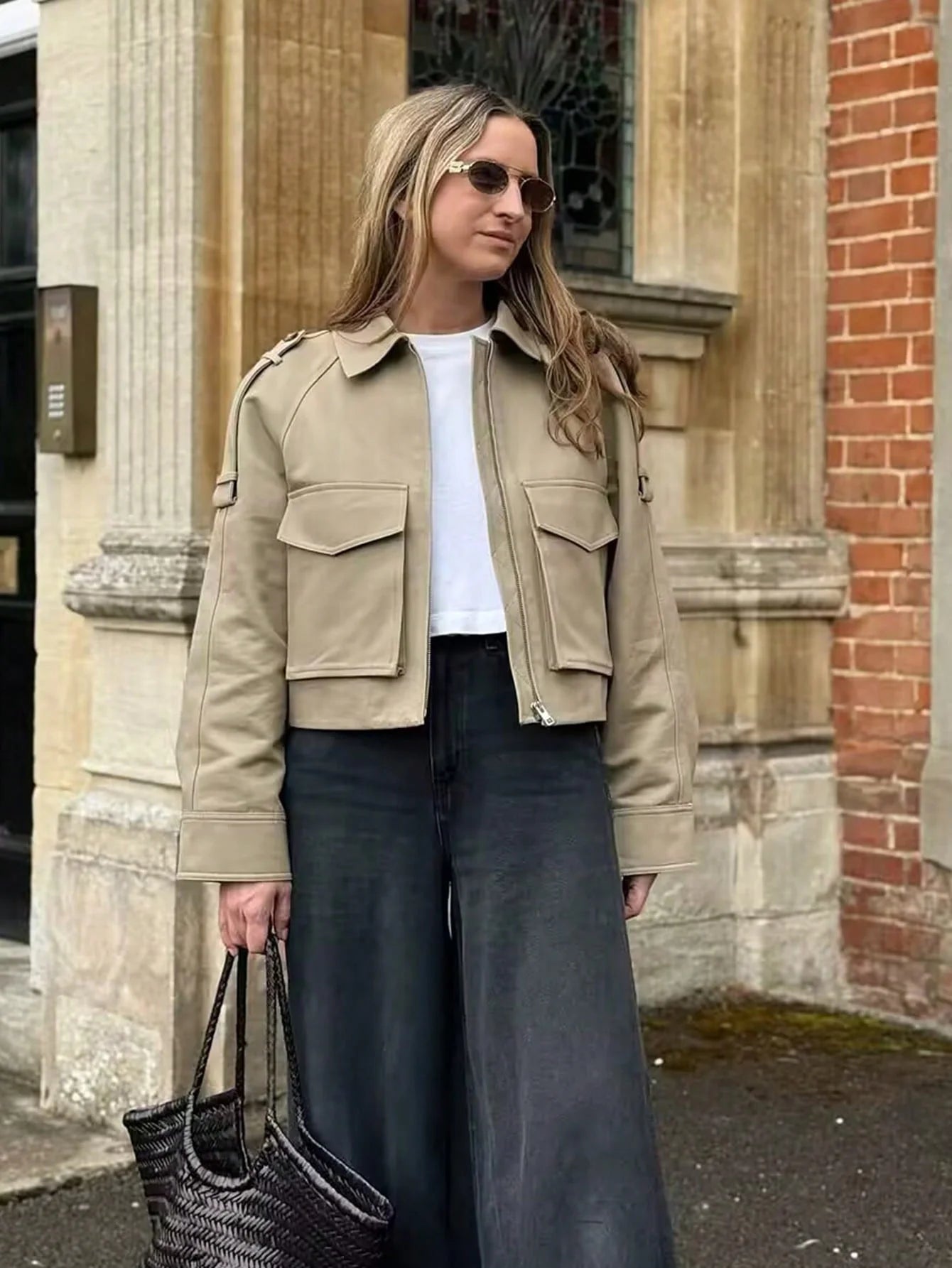 Women's Long Sleeve Casual Jacket with Front Zip Pockets