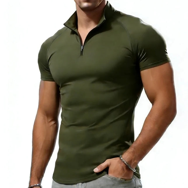 Men's Compression T-Shirt with Zipper Neck - Slim Fit