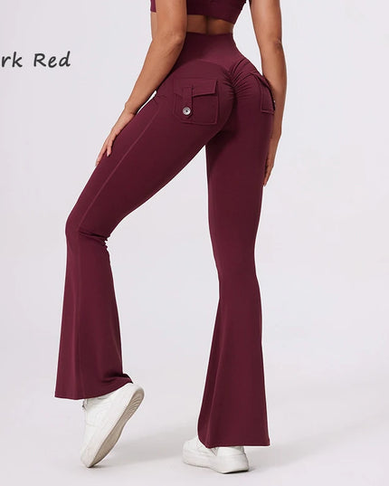 DIAS FIT JOY Women's High-Waisted Pocket Flared Pants | Hip-Lifting, Comfort Fit, Trendy Flared Trousers