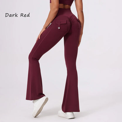 DIAS FIT JOY Women's High-Waisted Pocket Flared Pants | Hip-Lifting, Comfort Fit, Trendy Flared Trousers