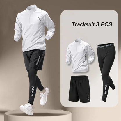 Men's Quick Dry Fitness Suit: 1-4 Piece Jacket, Sweater, Shorts, and Tights Set