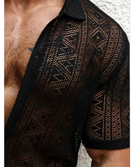 Men's Sheer Short Sleeve Button-Down Shirts