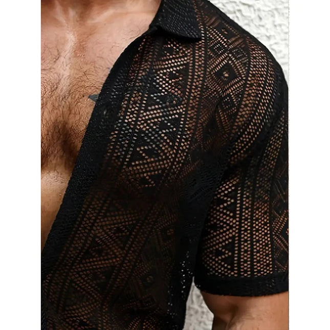 Men's Sheer Short Sleeve Button-Down Shirts