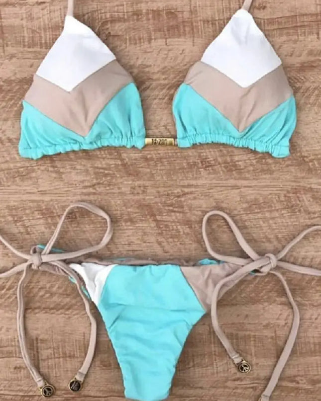 Tropical Plant Print Push-Up Micro Bikini with Thong Style Strings for Women