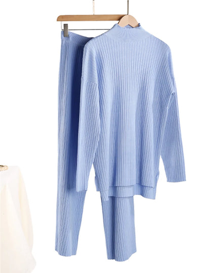 Women's 2 Piece Knitted Turtleneck Sweater & Straight Leg Pants Set
