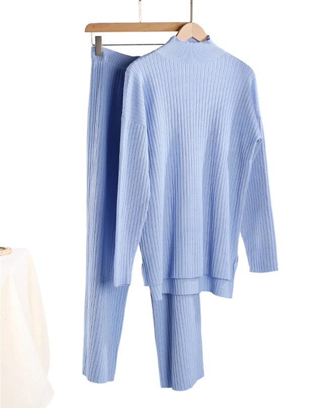 Women's 2 Piece Knitted Turtleneck Sweater & Straight Leg Pants Set