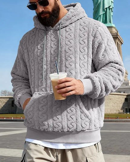 Men's Vintage Jacquard Textured Fleece Hoodie Sweater