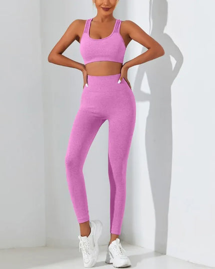 Womens Two-Piece Seamless High-Stretch Workout Outfit Set
