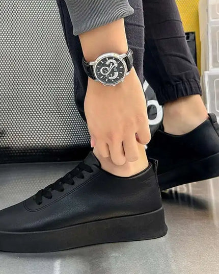 Men's Faux Leather Casual Sneakers with Non-Slip Sole