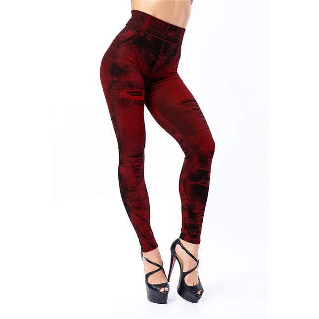 Women’s Slim-Fit Stretch Denim-Look Leggings with Push-Up Design