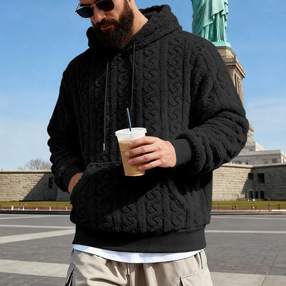 Men's Vintage Jacquard Textured Fleece Hoodie with Hood