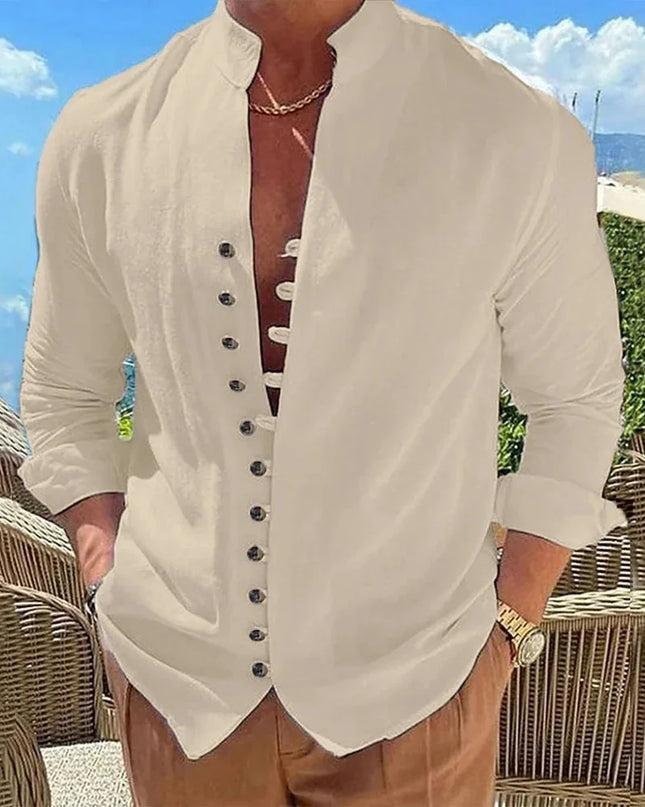 Men's Long Sleeve Button-Up Casual Shirt – Loose Fit - Various Colors
