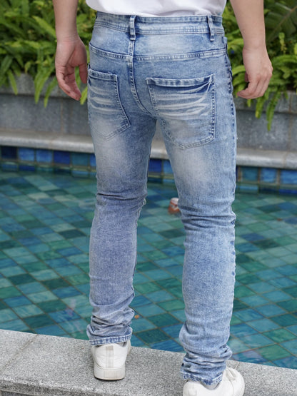 Men's Wide Leg Jeans with Distressed and Patched Design