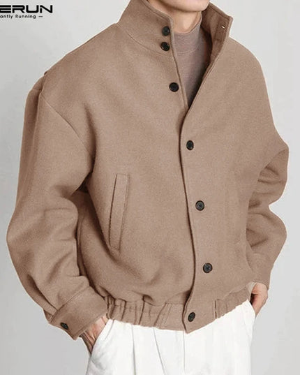 INCERUN Men's Stand Collar Long Sleeve Button-Up Jacket