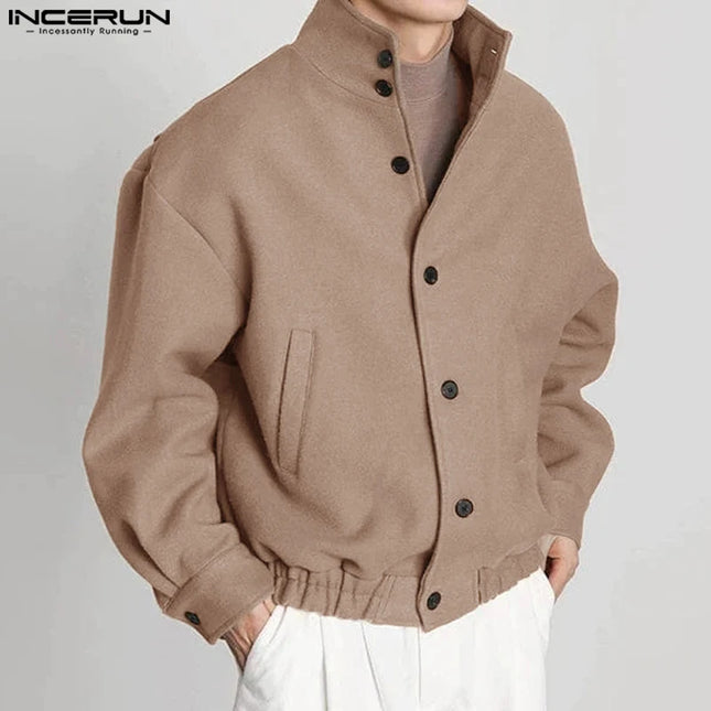 INCERUN Men's Stand Collar Long Sleeve Button-Up Jacket