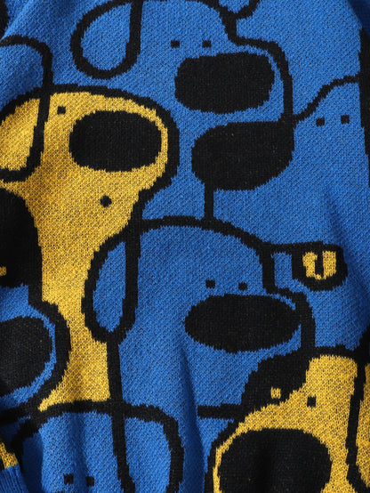 Men's Casual Crew Neck Knit Sweater with Dog Cartoon Print