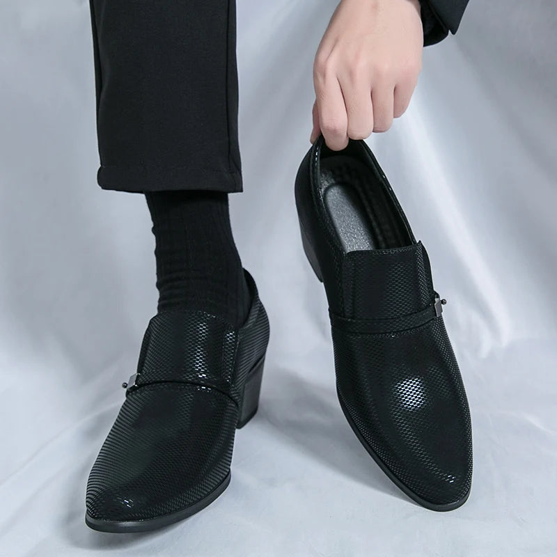 Men's Faux Leather Slip-On Loafers with Height-Enhancing Design