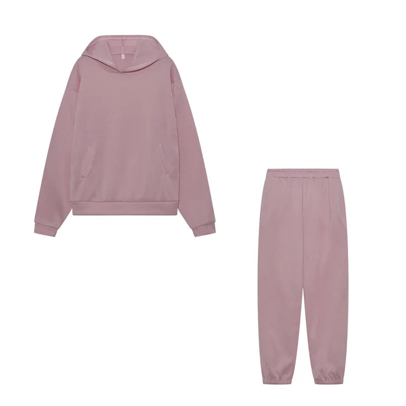 Women's Thickened Long-Sleeve Hoodie and Drawstring Pants Set