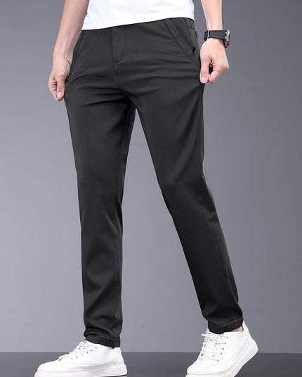 Men's Slim Straight Trousers - Soft, Thin, Bamboo Fiber Fabric with Elastic Stretch