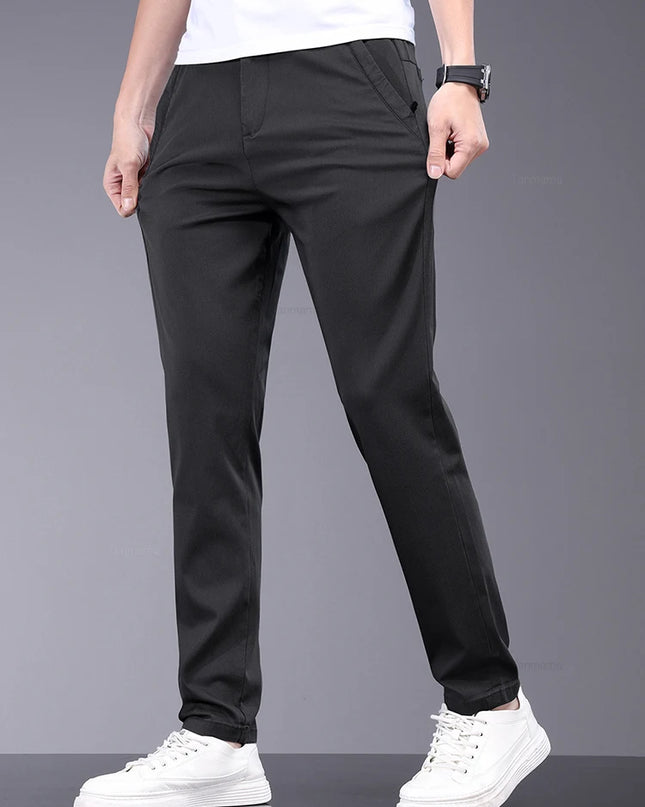 Men's Slim Straight Trousers - Soft, Thin, Bamboo Fiber Fabric with Elastic Stretch