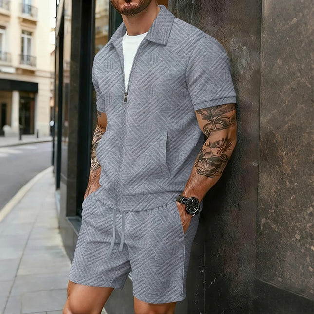 Men's Casual Two-Piece Short Sleeve Polo Shirt and Shorts Set