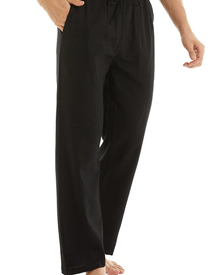 Men's Casual Linen Cotton  Pants Breathable Loos Elastic Waist
