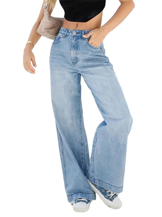 Women's High-Waisted Wide Leg Denim Jeans - Relaxed Fit