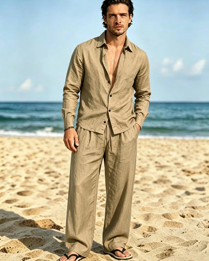 Men’s Two-Piece Long-Sleeve Shirt and Wide-Leg Pants Set