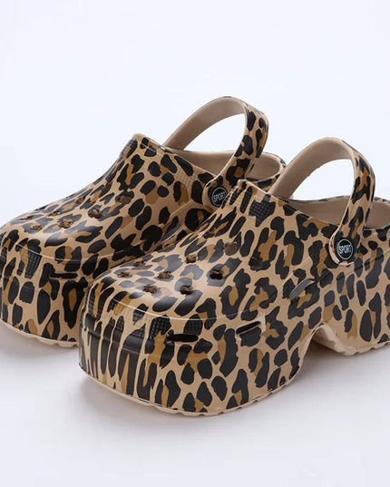 Leopard Print Chunky Platform  for Women – Closed Toe Sandals with Thick Sole