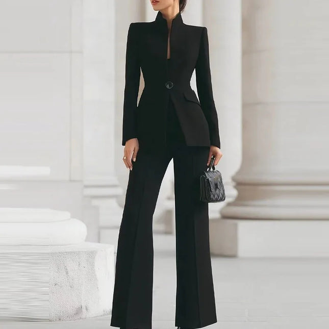 Elegant Women's 2-Piece Slim Blazer and Trousers Set - Sophisticated Full Sleeve Business Suit for Women
