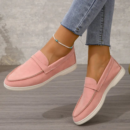 Women's Faux Suede Flat Shoes - Comfortable Loafers with Soft Sole