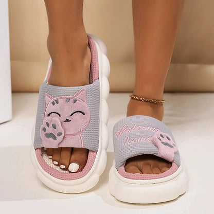 Casual Women's Slippers with Cartoon Cat Design