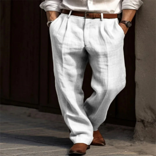 Men's Loose Linen Trousers - Breathable Straight Pants for Men