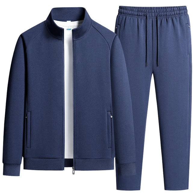 Men's Two-Piece Casual Tracksuit with Stand Collar Jacket and Elastic Waist Sweatpants Set