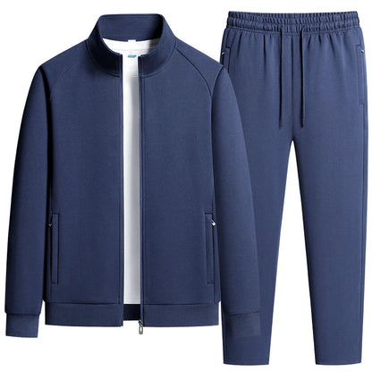 Men's Two-Piece Casual Tracksuit with Stand Collar Jacket and Elastic Waist Sweatpants Set