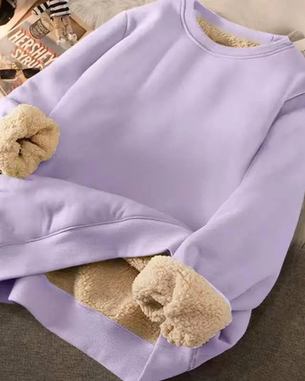 Women's Loose Fit Letter Print Plush Sweatshirt - Thick Padded Fleece