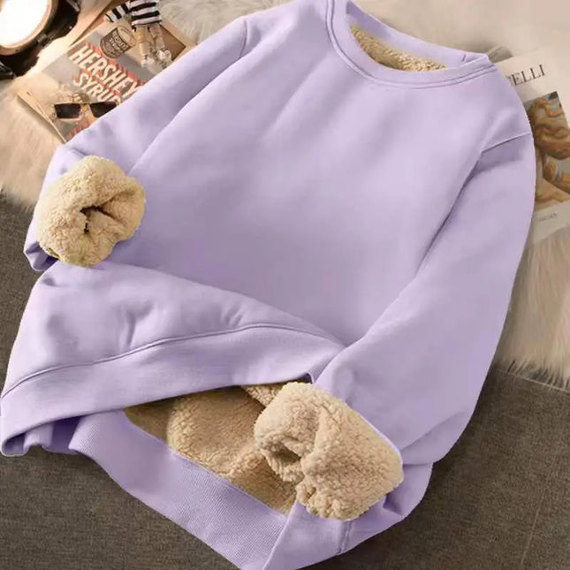 Women's Loose Fit Letter Print Plush Sweatshirt - Thick Padded Fleece