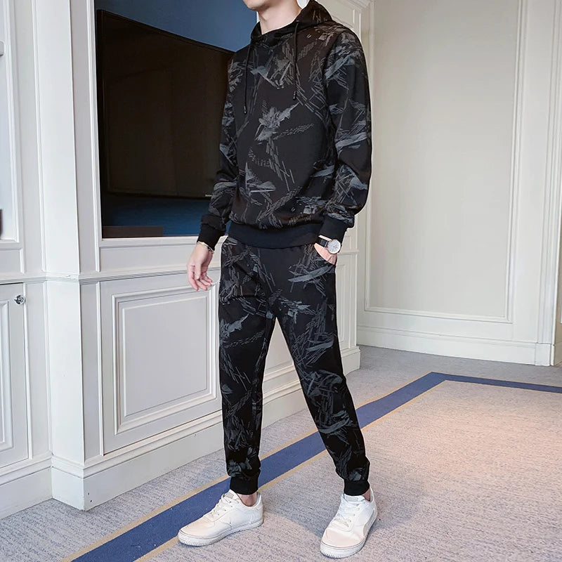 Men's 2-Piece Running Sweatshirt and Hoodie Set with Pants - Activewear for Comfort and Performance