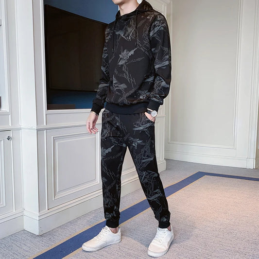 Men's 2-Piece Running Sweatshirt and Hoodie Set with Pants - Activewear for Comfort and Performance