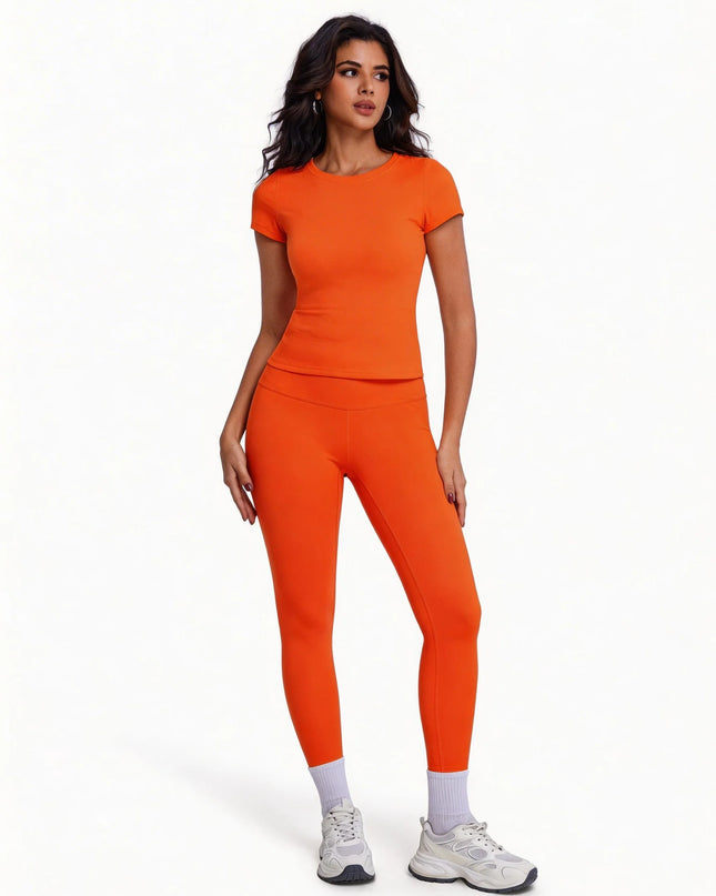 Women's 2-Piece Athletic Set - Ultra-Soft Short Sleeve T-Shirt & High-Waist Leggings
