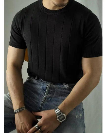 Men's Solid Zipper Knitted Polo Shirt with Lapel