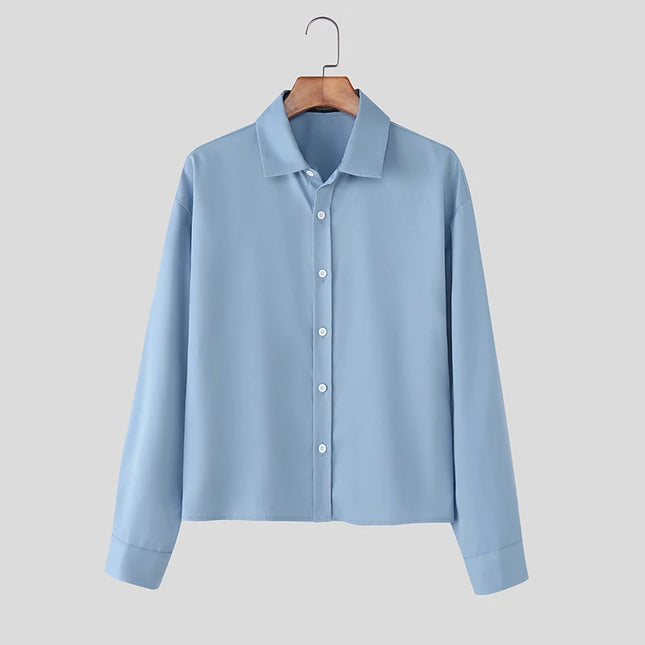 Incerun Men's Long Sleeve Lapel Shirt with Button Closure