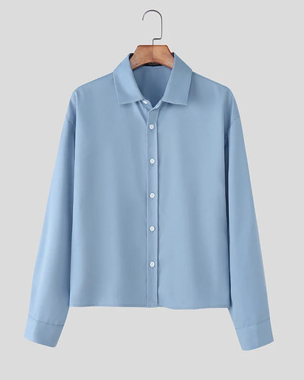Incerun Men's Long Sleeve Lapel Shirt with Button Closure