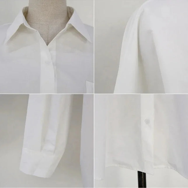 Womens Casual Loose Blouses with Turn-down Collar