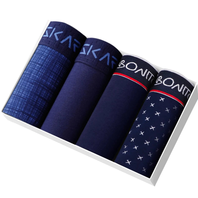 Men's Cotton Boxer Shorts - 4-Pack Comfortable Underwear for All-Day Wear