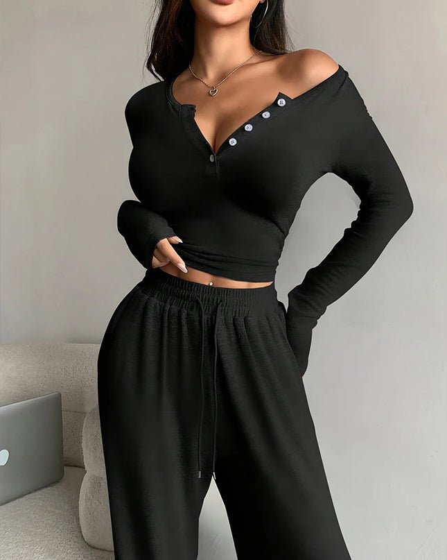 Women's Crop Top and Drawstring Pants Set - Two Piece Outfit