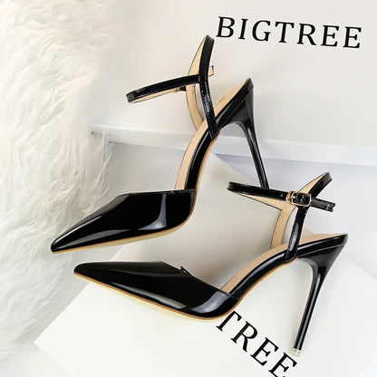 BIGTREE Women's Pointed Toe Buckle Strap Stiletto Heels