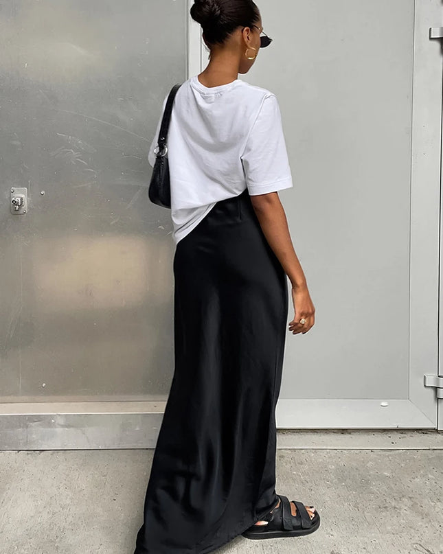 Women's Satin High Waist Pencil Skirt – Slim Fit Maxi Skirt